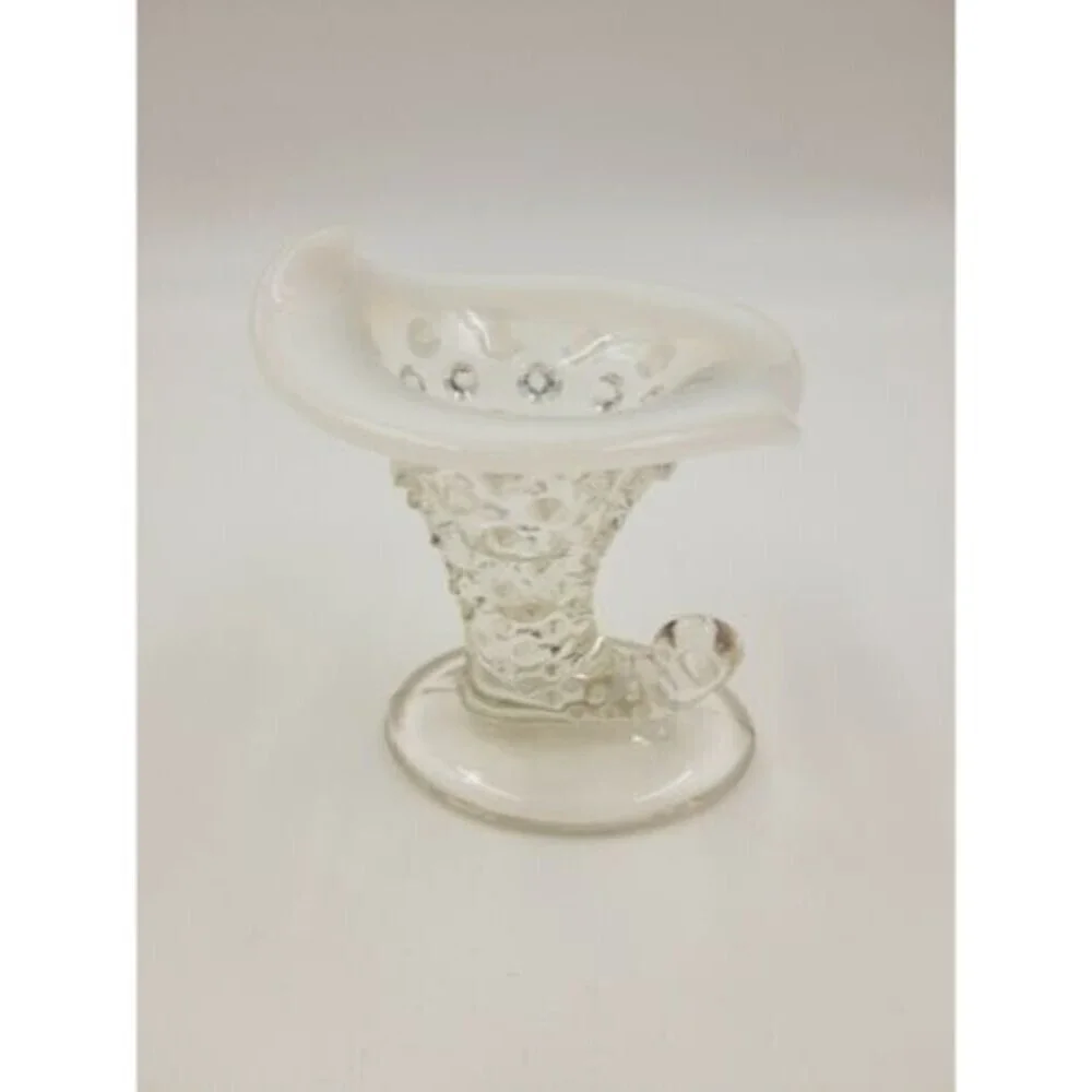 Fenton Cornucopia Hobnail Style White Opalescent Glass Small Horn Vase Art Glass
